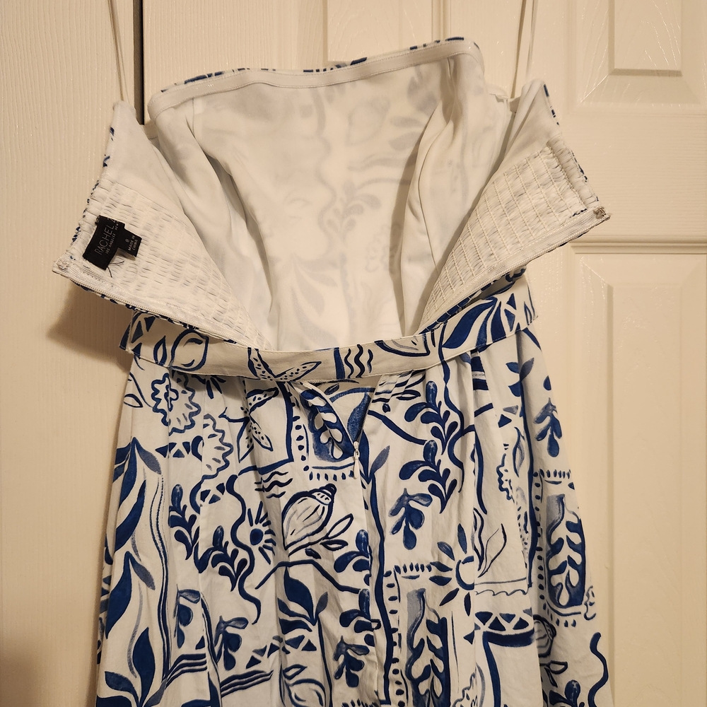 Rachel Zoe Women's White/Navy Strapless Tie Belt Maxi Dress Size 8 - Picture 11 of 12